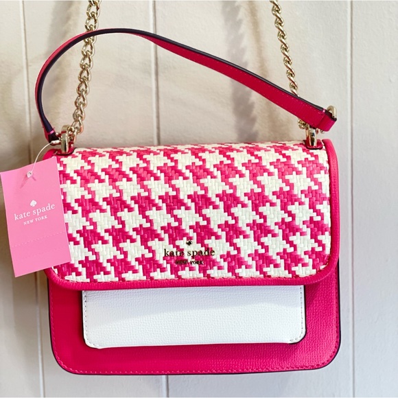 **Sold on Ebay** Kate Spade Flap Chain Crossbody Houndstooth Bikini Pink 👙 - Picture 8 of 8